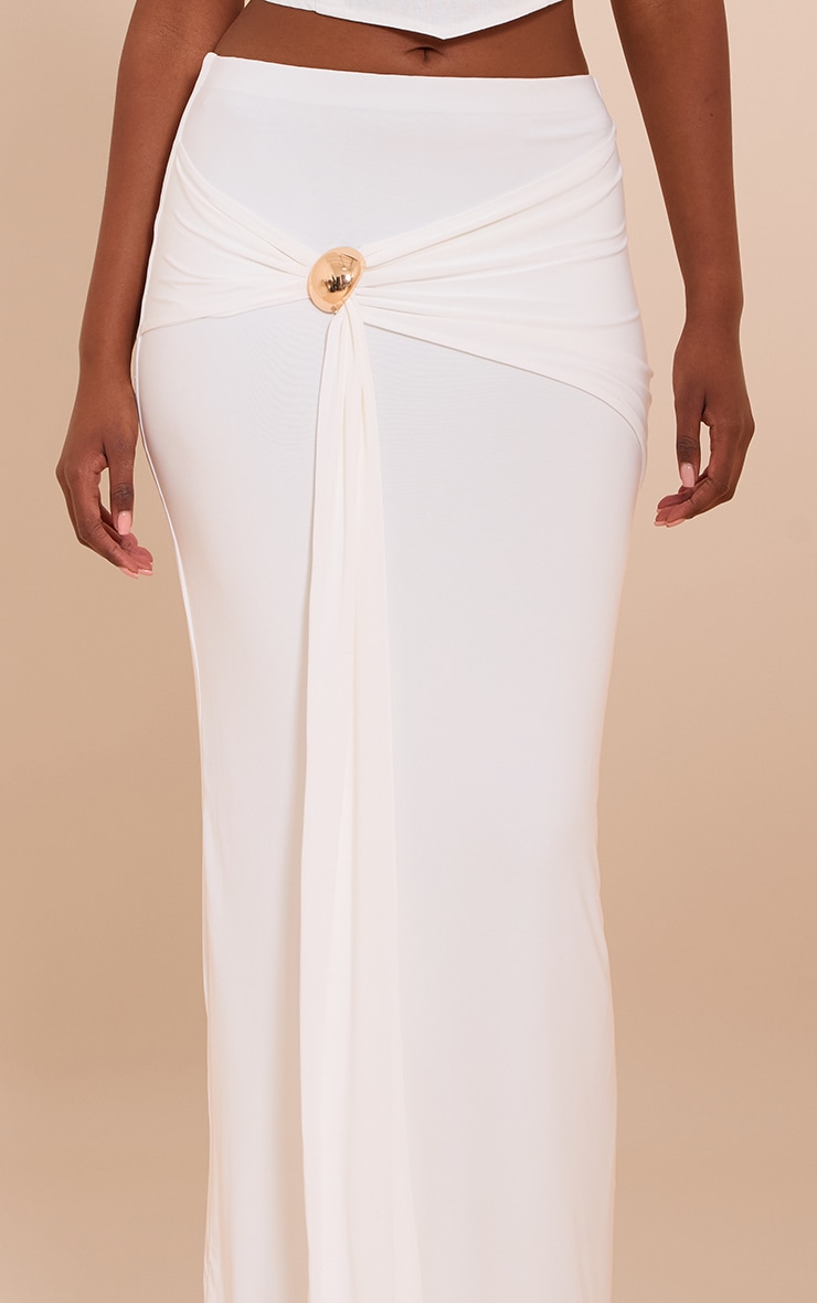 Cream Double Layer Trim Detail Slinky Maxi Skirt image 4