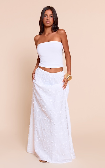 Black White Light Leaves Maxi Skirt With Sash Waist Tie - Petite