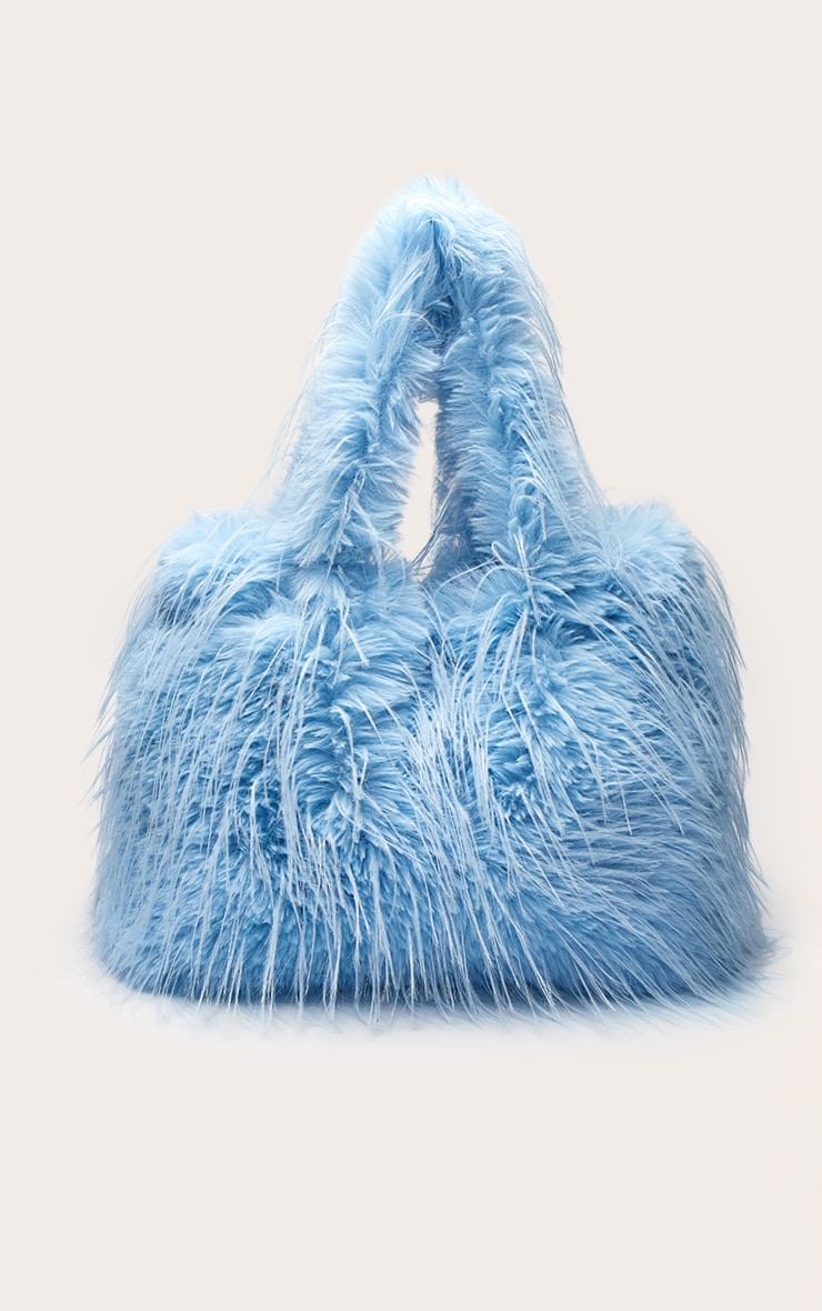 Baby Blue Shaggy Faux Fur Shaggy Tote Bag image 2