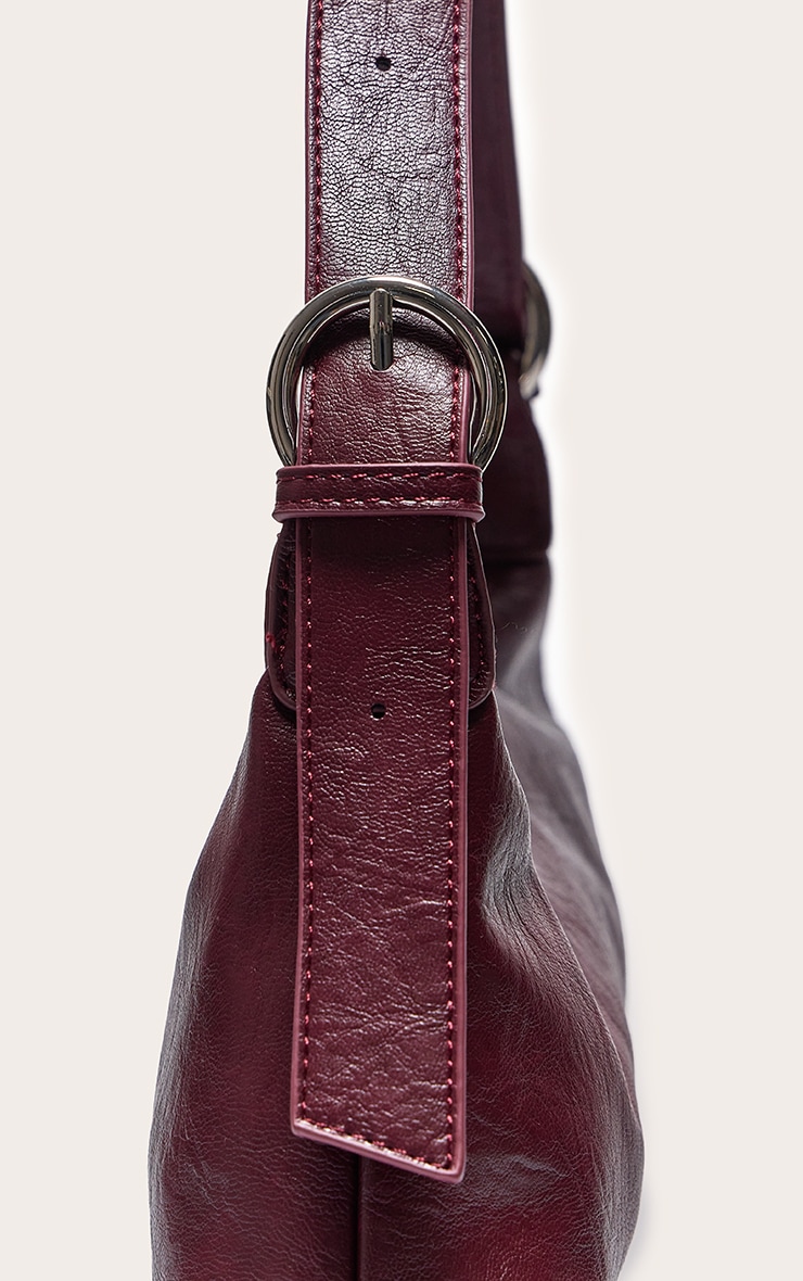 Burgundy Crinkle Pu Buckle Detail Shoulder Bag image 3