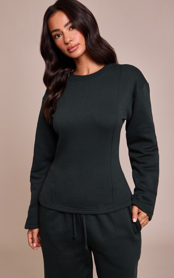 Petite Hunter Green Long Sleeve Waist Cinched Sweatshirt
