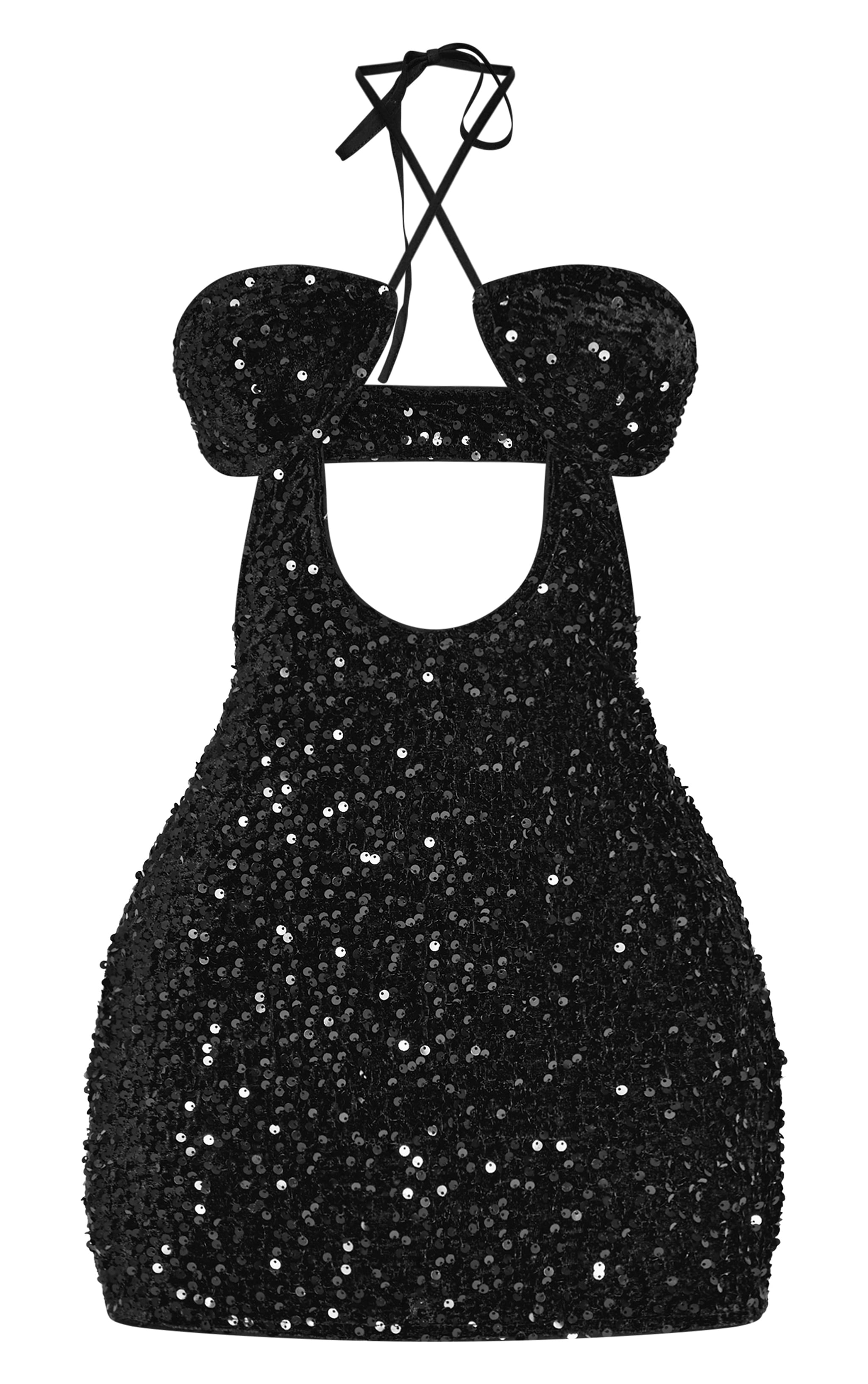 Petite Black Cup Detail Open Back Sequin Mini Dress image 5