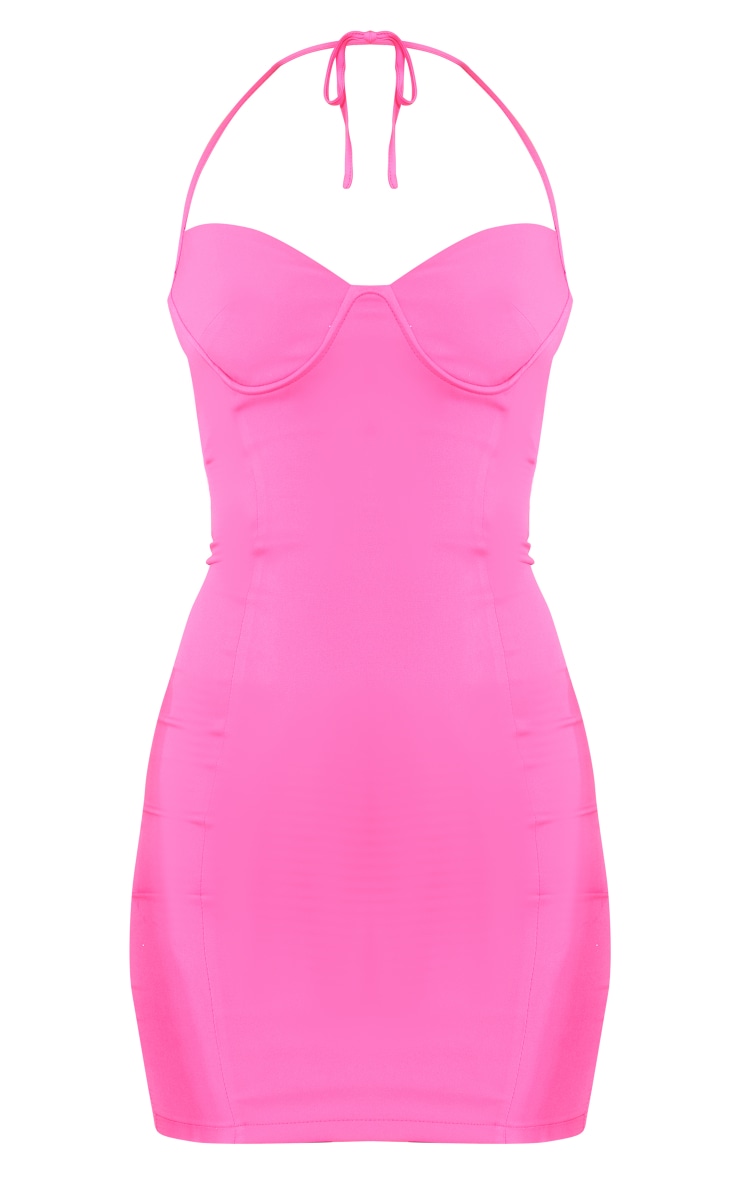  Pink Halterneck Structured Bodycon Dress - Image 5