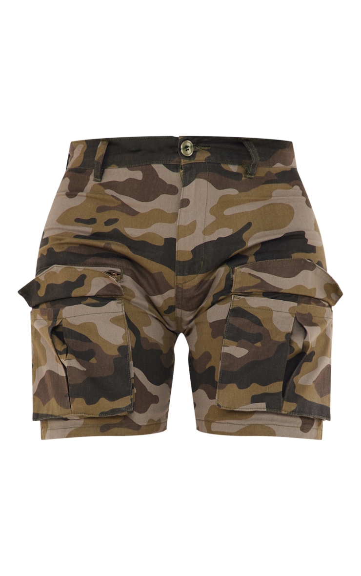 Short mi-long vert foncé camouflage en maille sergée à zip et poches image 6