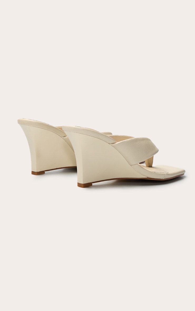 Cream PU Toe Thong High Heeled Mule Wedges image 4