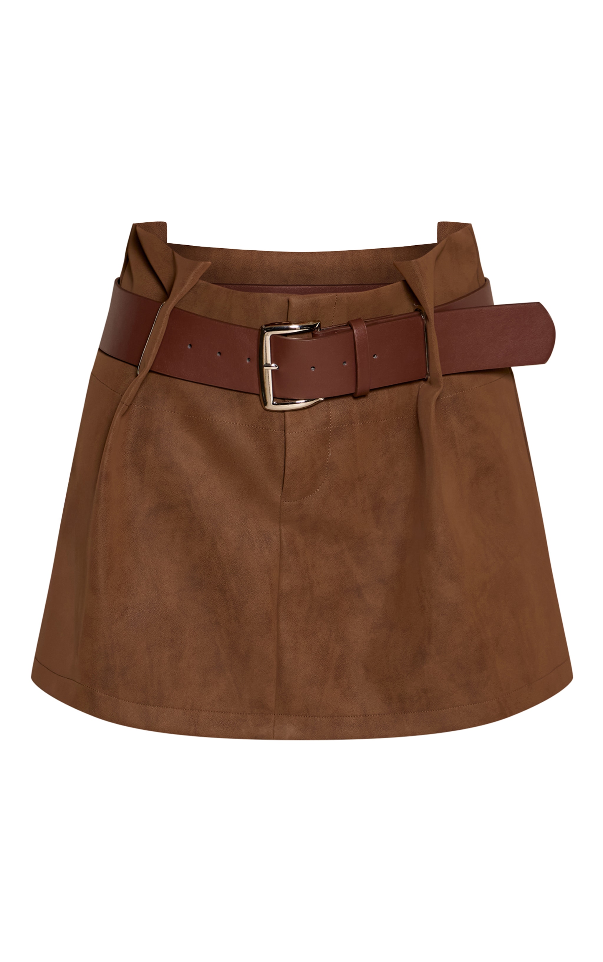 Chocolate Brown Soft Faux Leather Belted Mini Skirt image 6