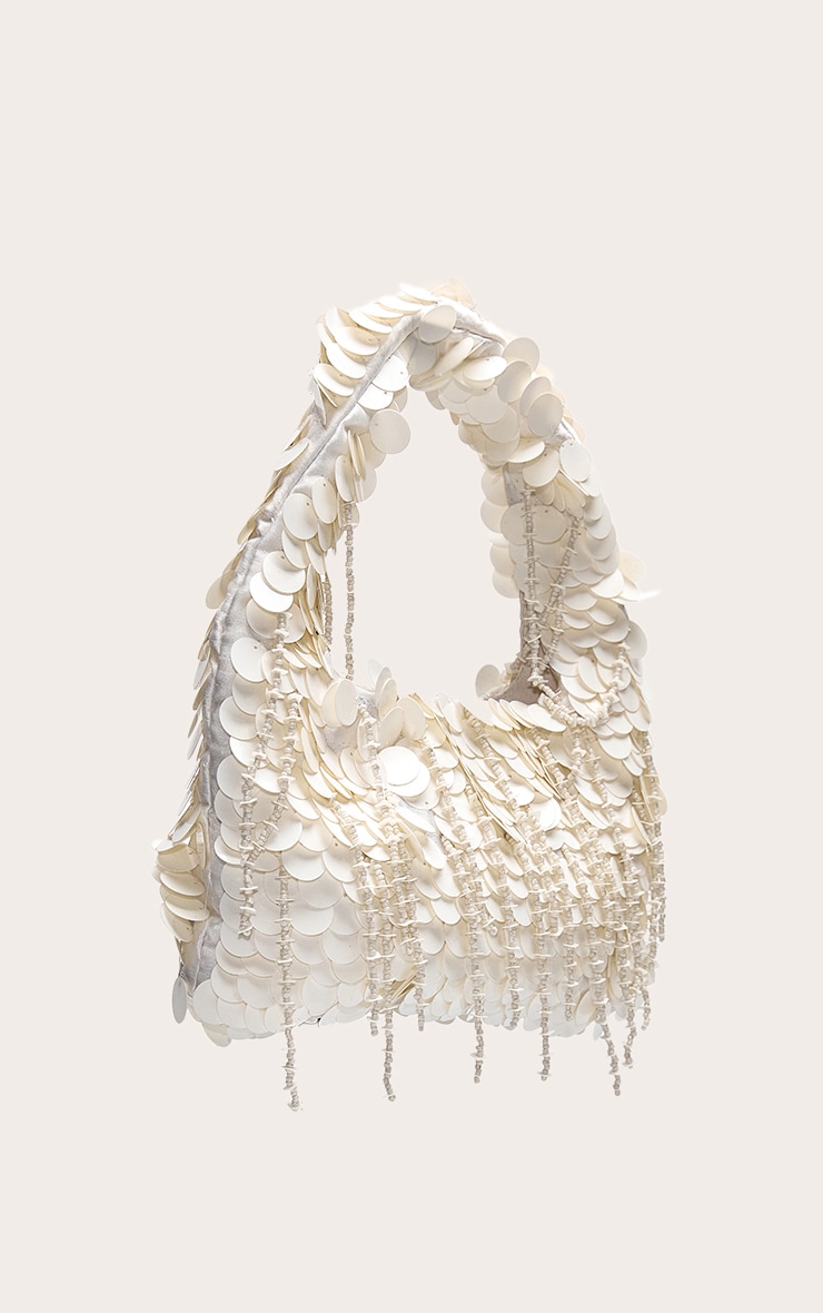 White Sequin Shaggy Mini Bag image 5
