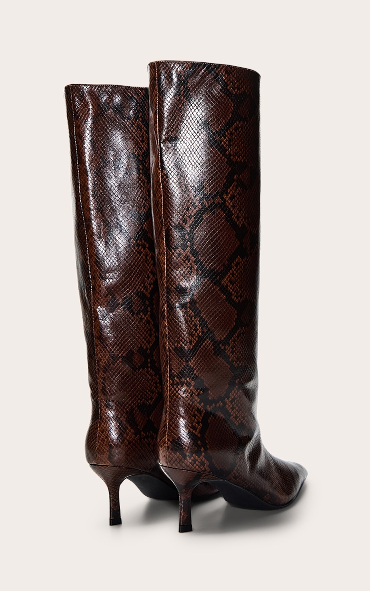 Natural Snake PU Snipped Toe Low Heel Knee Boots image 4
