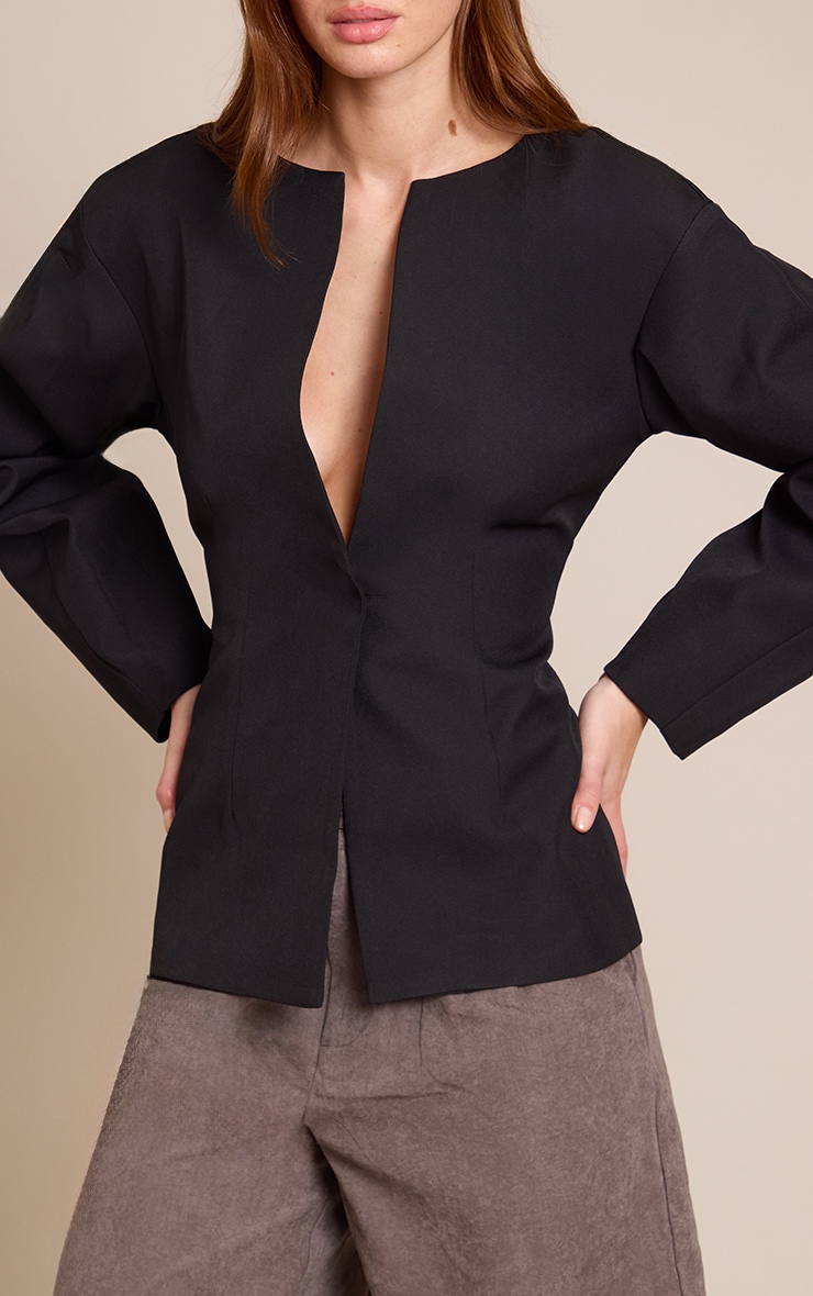 Black Cocoon Sleeve Cinch Waist Blazer image 4
