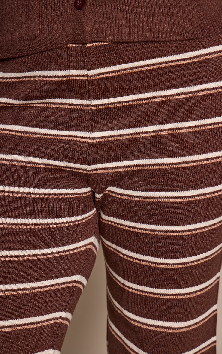 Plus Chocolate Striped Compact Knit Wide Leg Trouser image 4