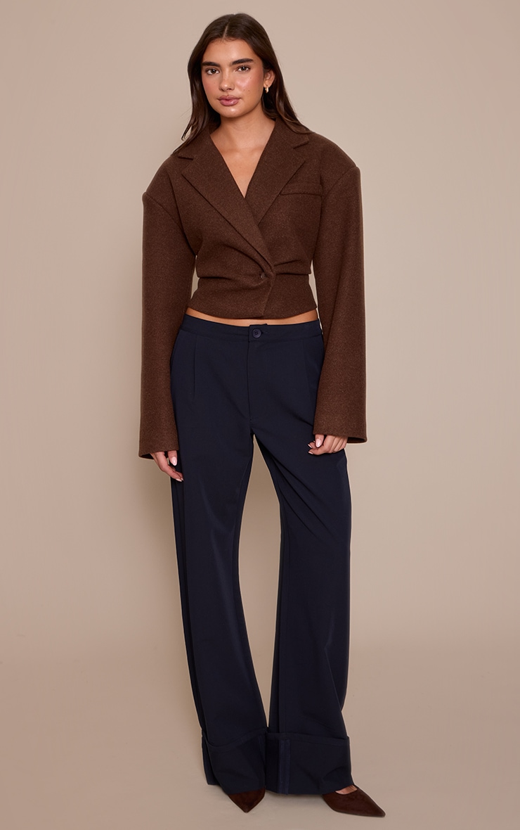 Chocolate Cropped Wool Look Cinch Blazer image 3