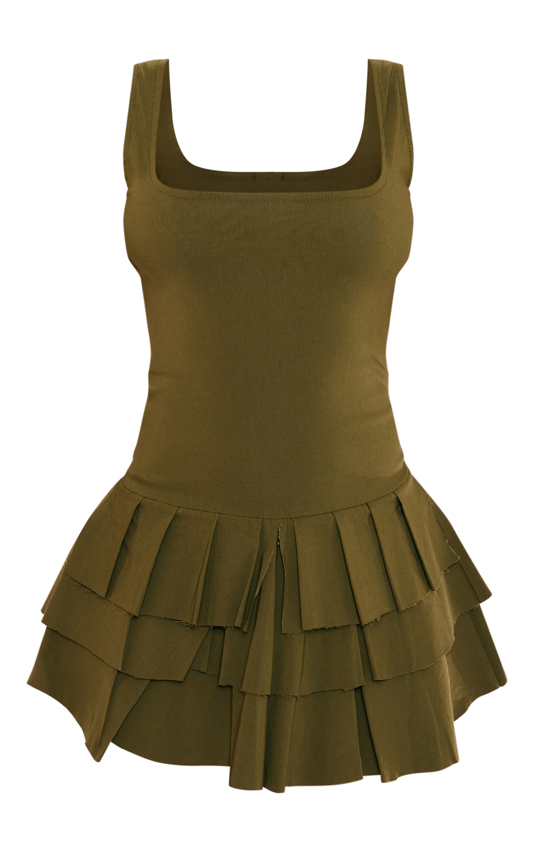 Combishort jupe short tissé stretch kaki plissé image 5
