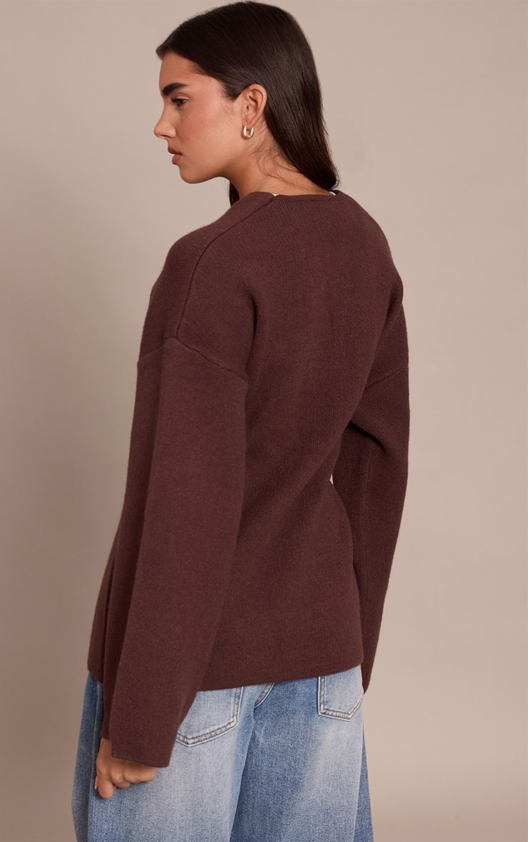 Brown Trim Detail Wrap Style Cardigan  image 2