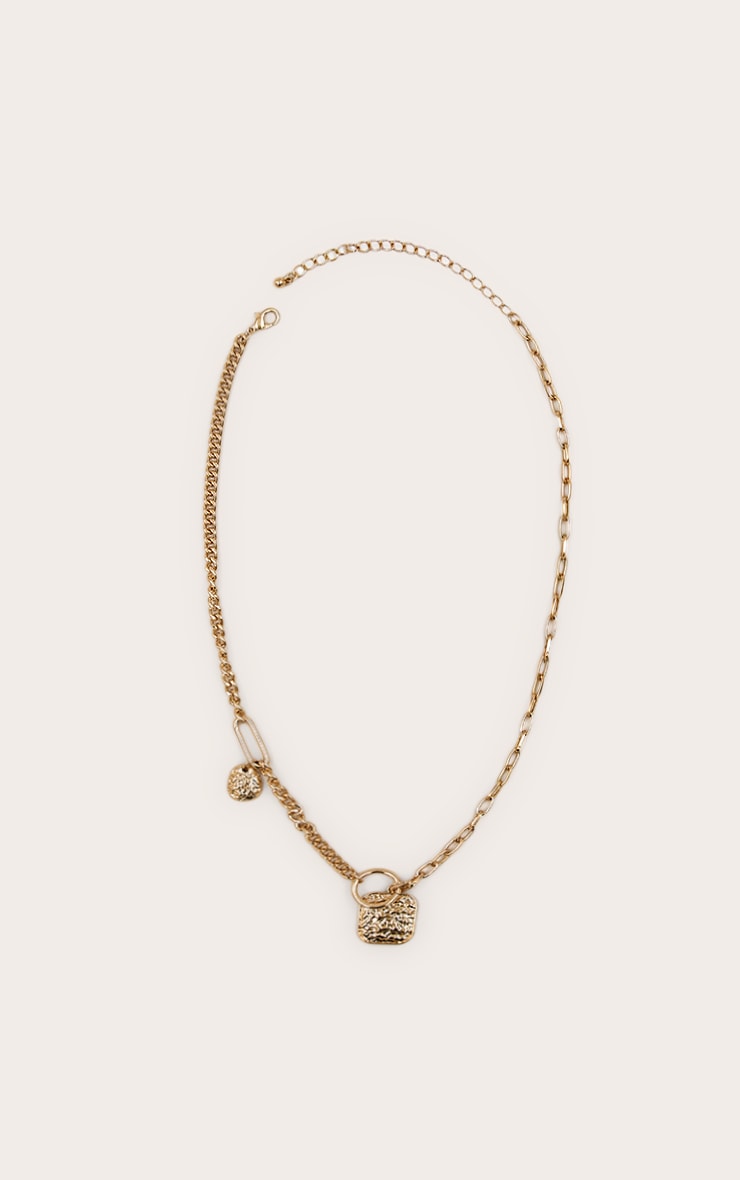 Gold Textured Pendant Assorted Chain Necklace image 2