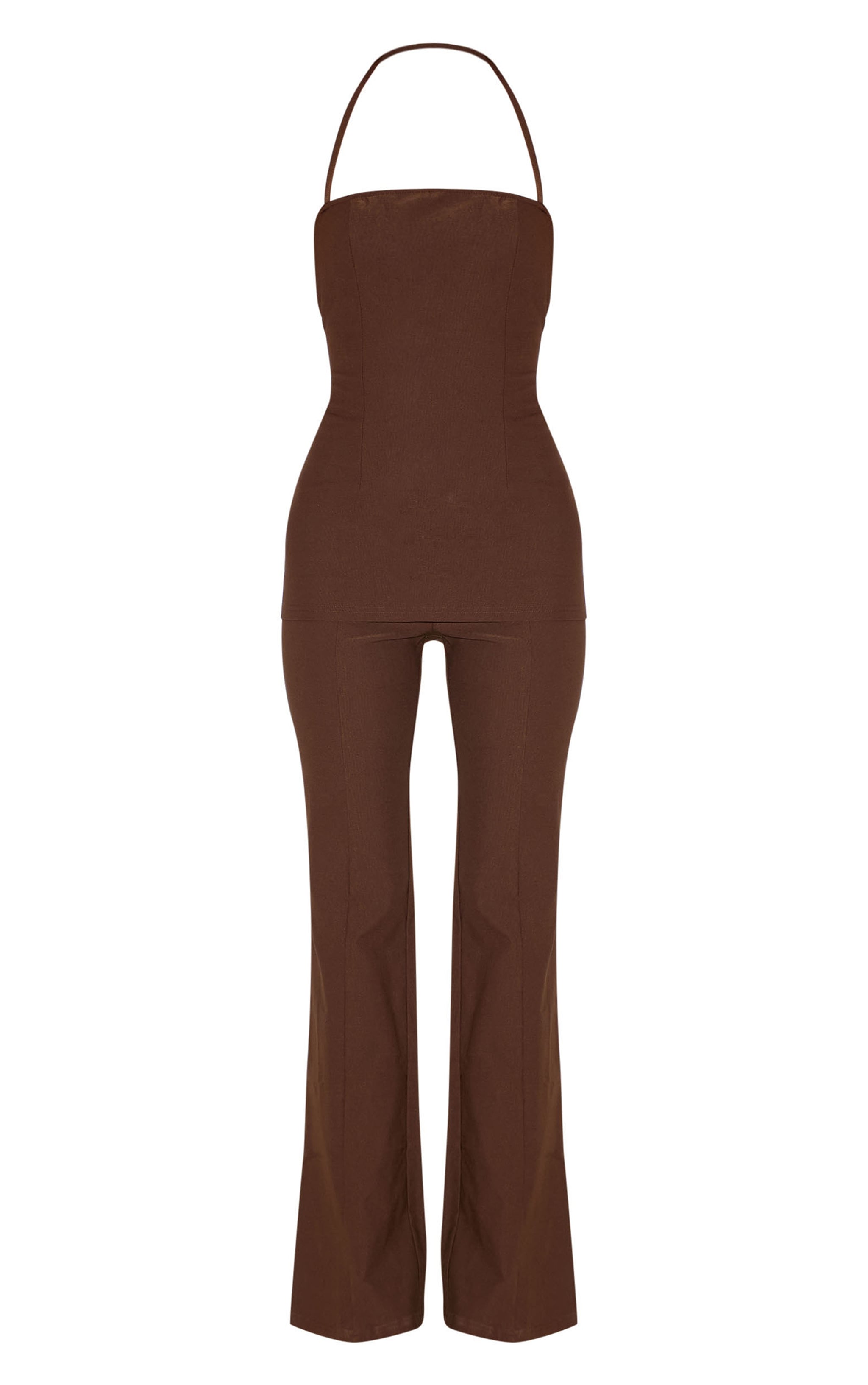 Chocolate Woven Thin Halter Overlay Detail Jumpsuit image 5