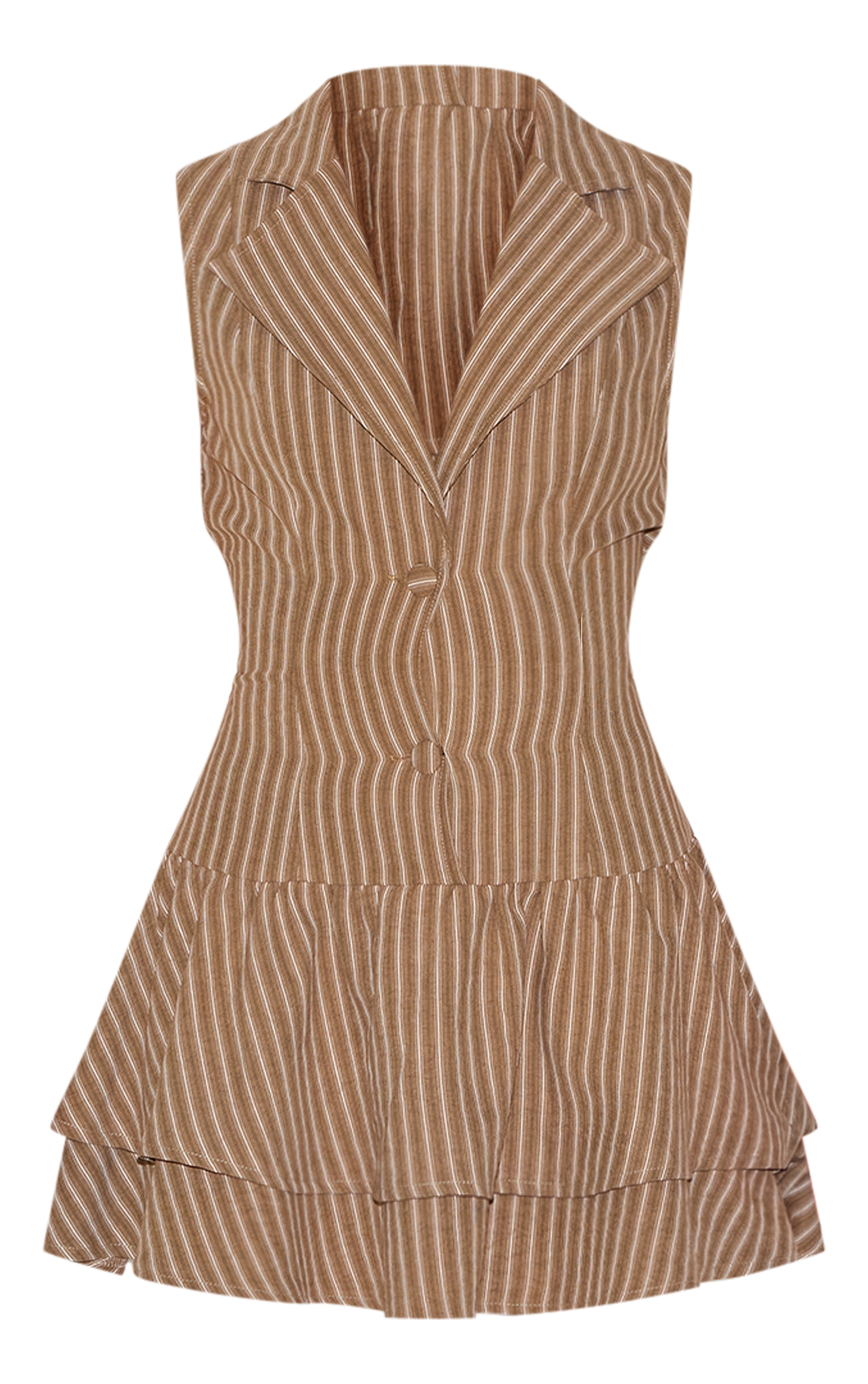 Petite Taupe Striped Button Up Frill Dress image 5