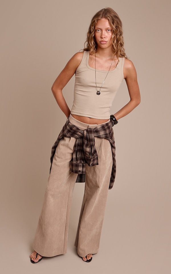 Sand Faux Suede Wide Leg Pants