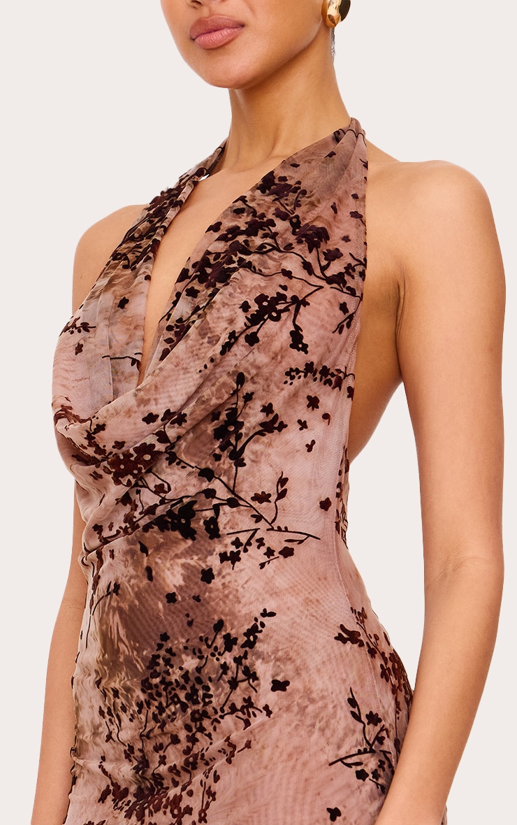 Brown Devore Cowl Neck Maxi Dress image 4