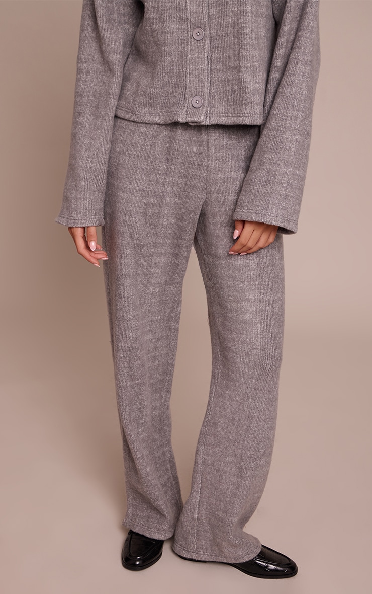 Charcoal Grey Soft Brushed Chunky Rib Wide Leg Pant image 2