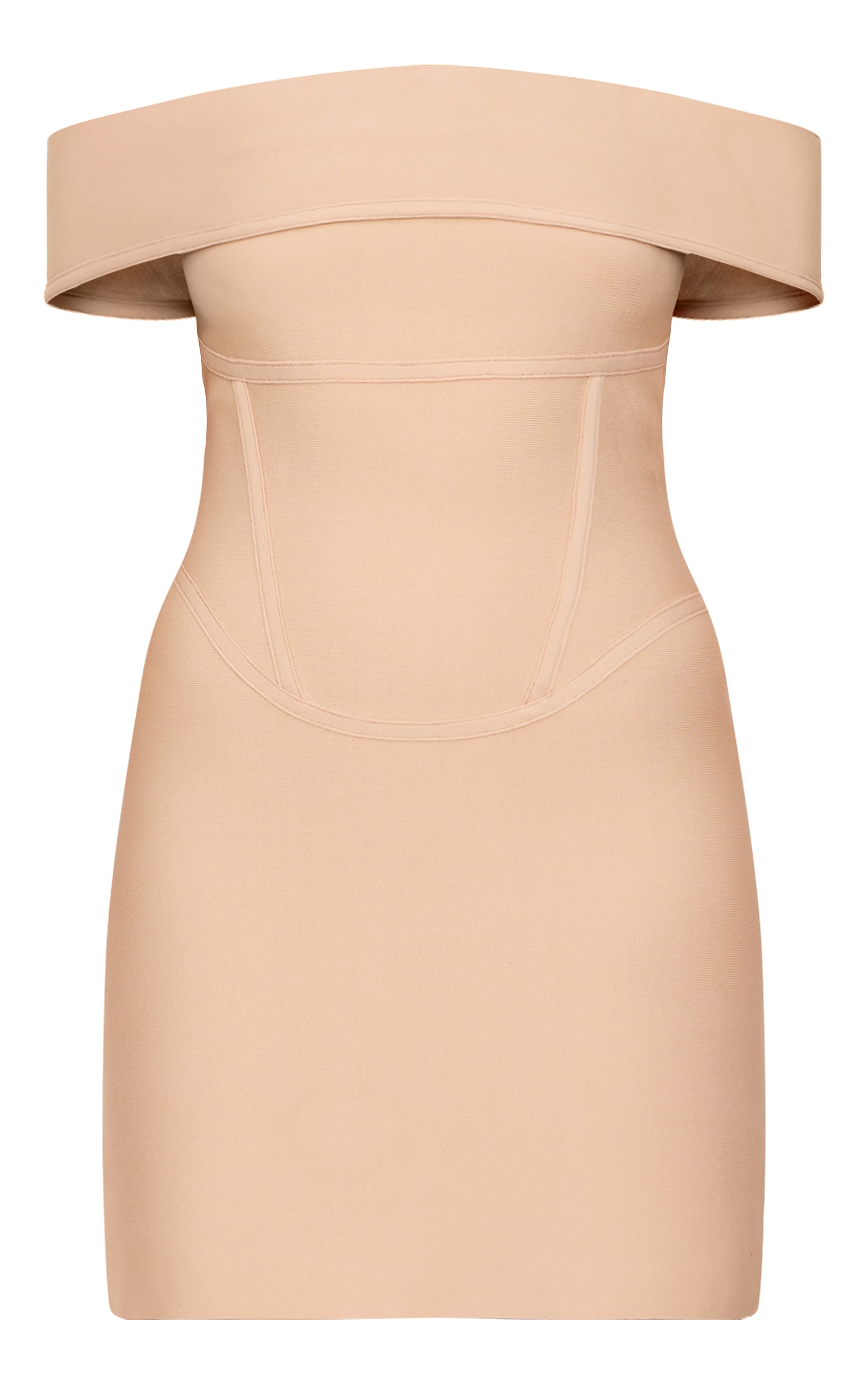 Beige Bandage Corset Detail Off The Shoulder Mini Dress image 1