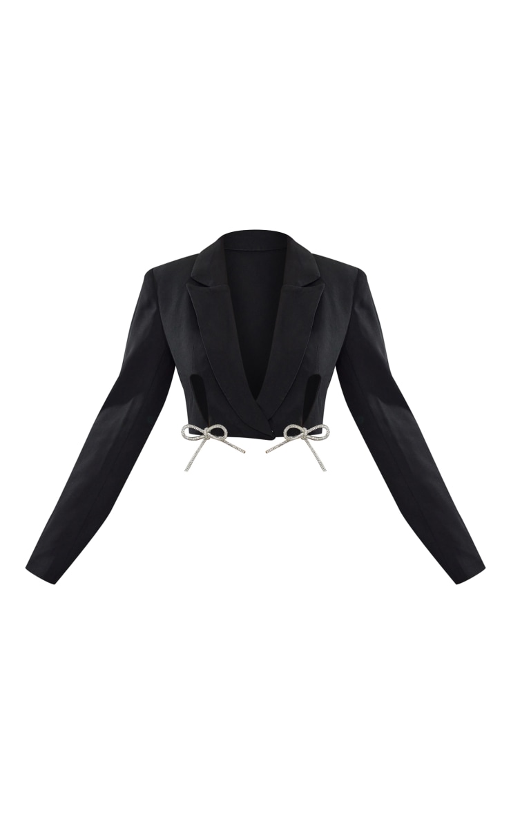 Blazer court noir à détail noeuds strassés image 5