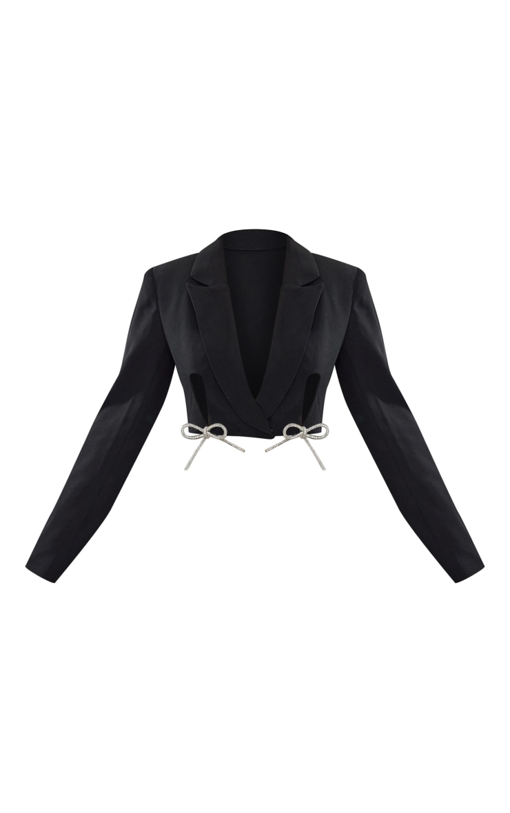 Black Diamante Embellished Bow Detail Cropped Blazer image 1