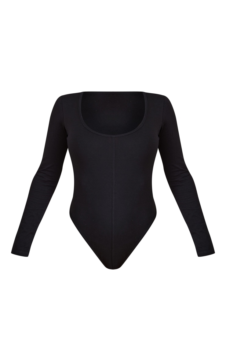 Black Cotton Panelled Scoop Neck Long Sleeve Bodysuit image 5