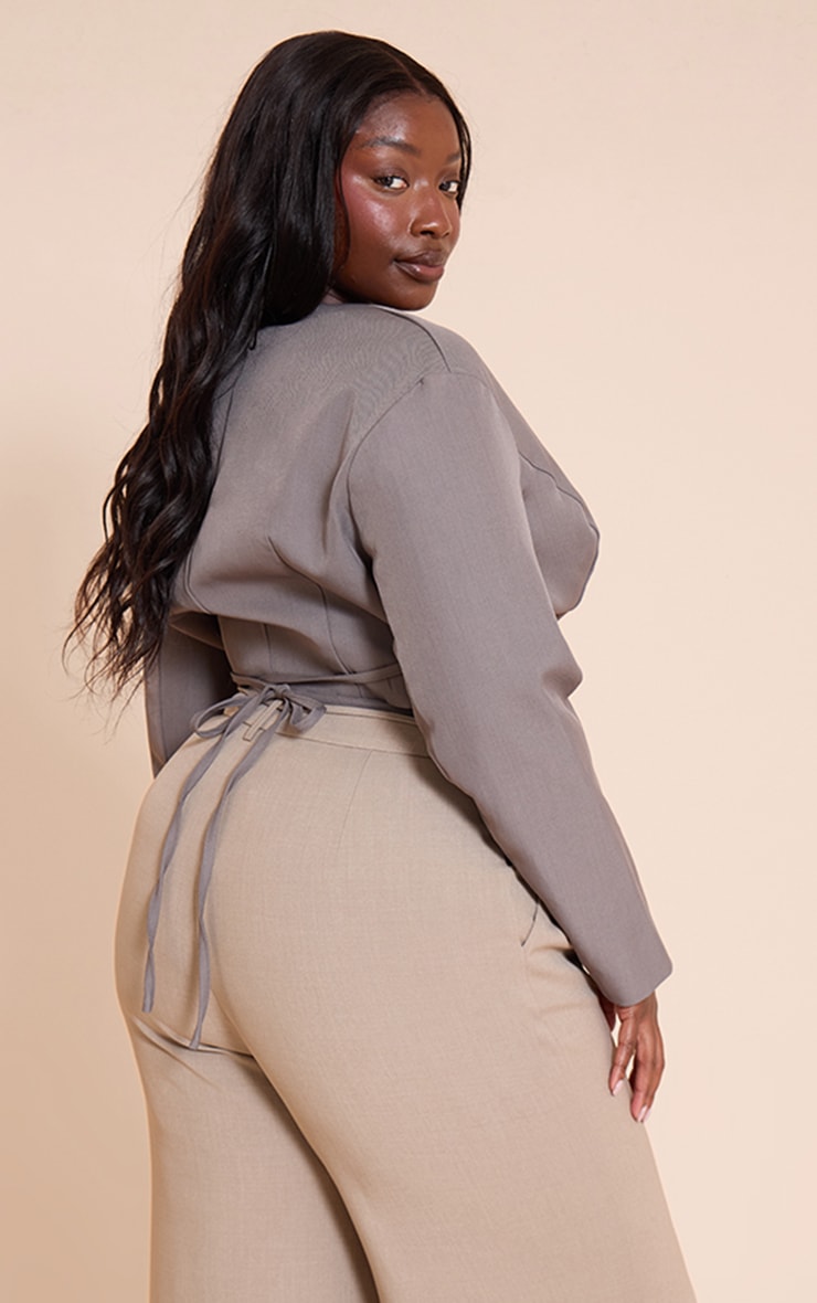 Plus Charcoal Grey Wrap Waist Tie Blazer image 2