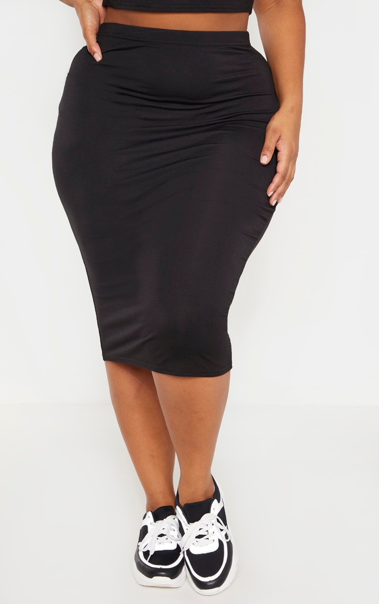 Plus size black jersey skirt clearance