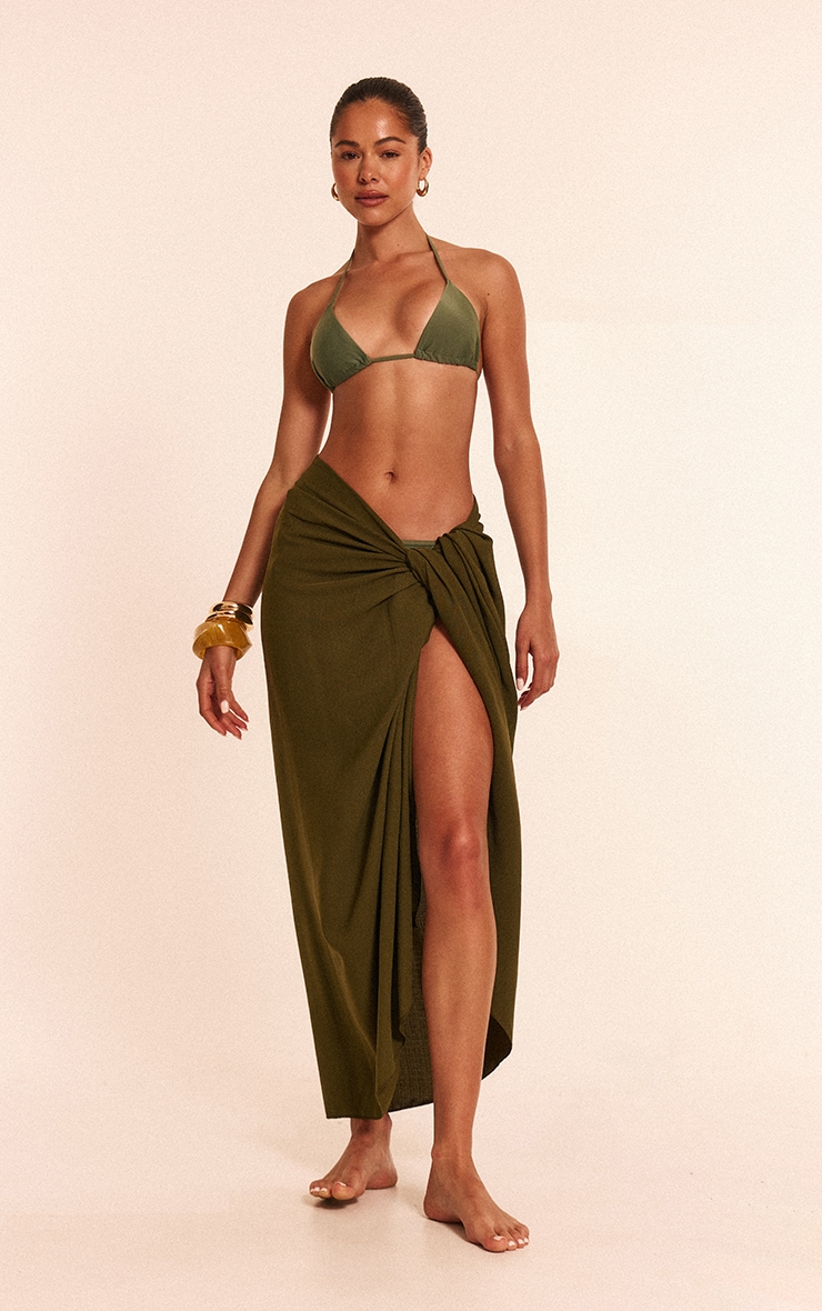 Khaki Linen Look Rectangle Sarong image 1