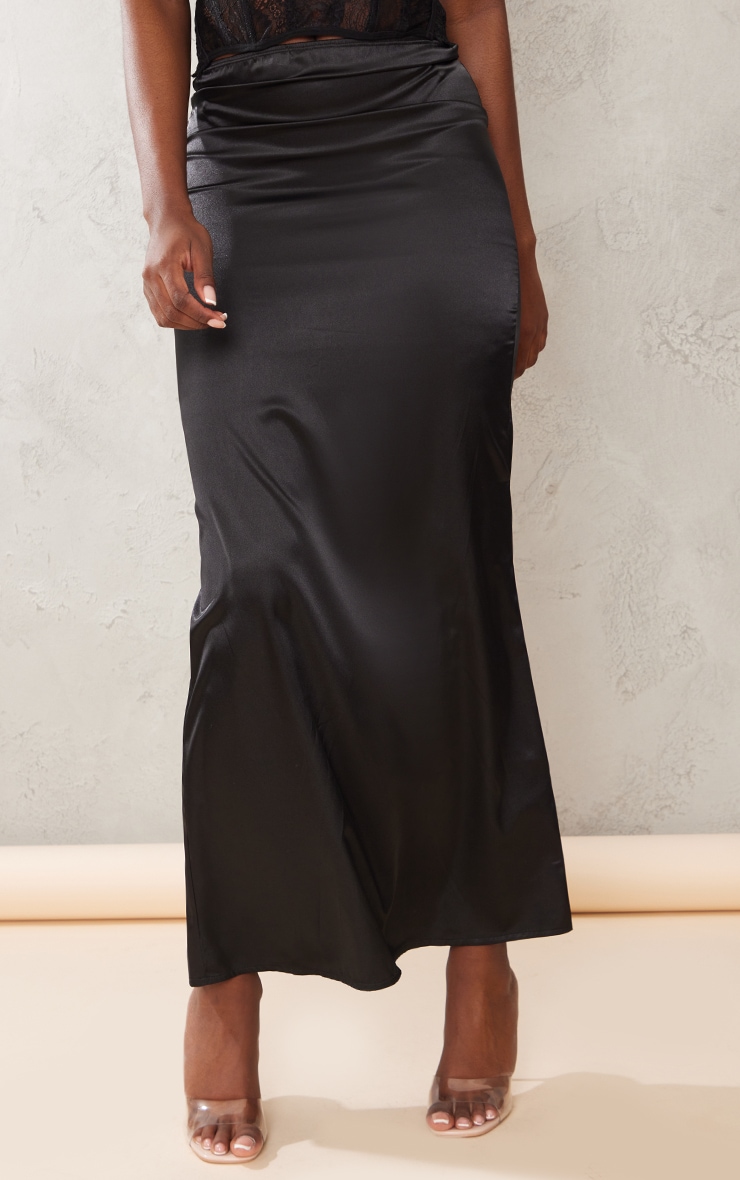 Tall Black Satin Slip Skirt image 2