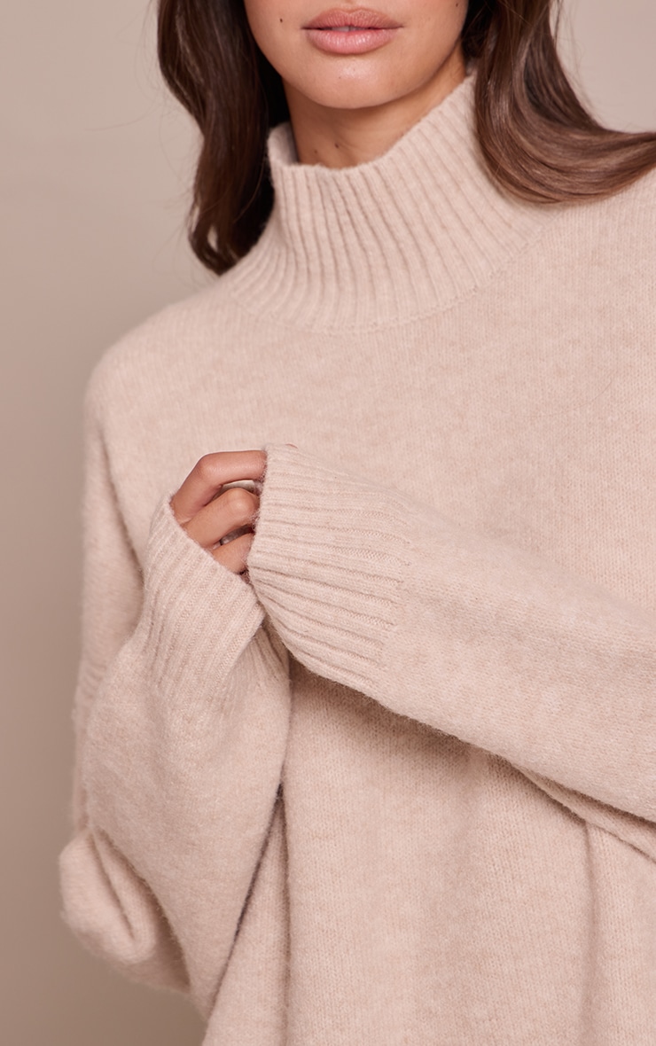 Oatmeal Oversized Polo Neck Knitted Sweater image 4