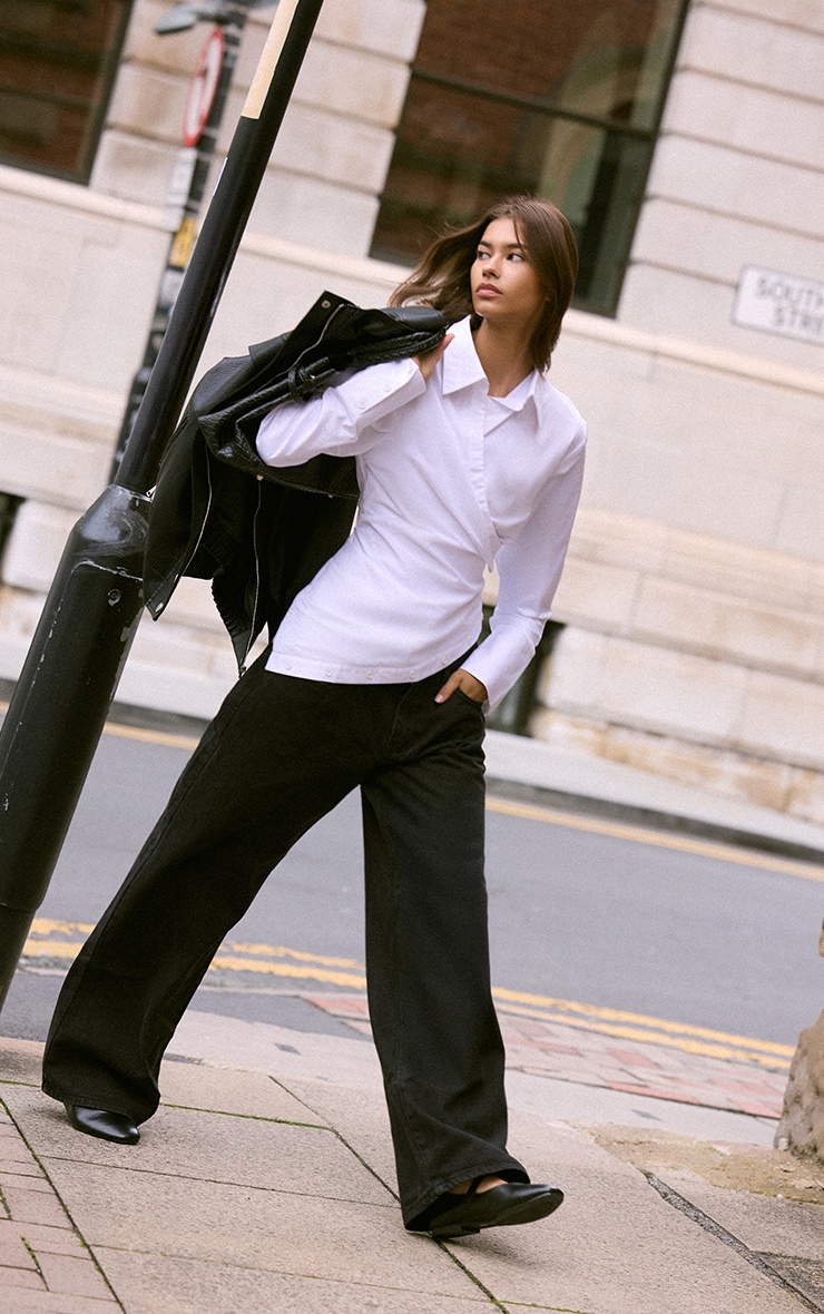 White Ruched Wrap Detail Long Sleeve Shirt image 3