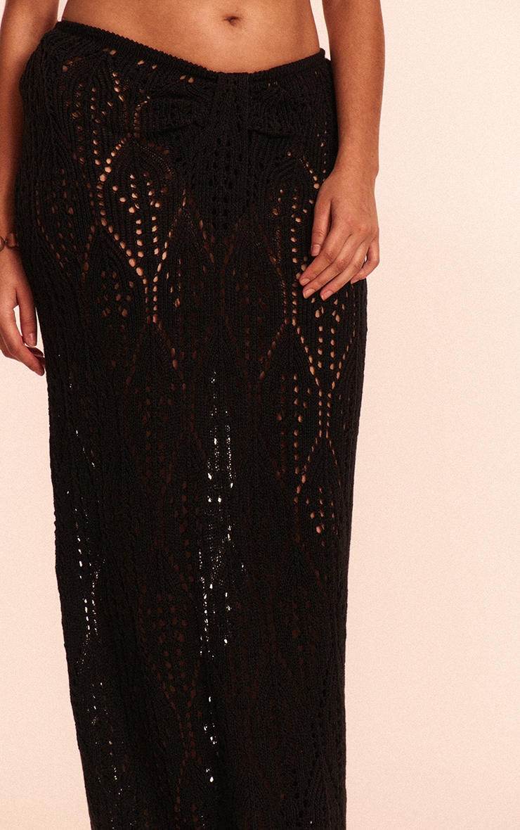 Plus Black Crochet Maxi Knot Detail Beach Skirt image 4