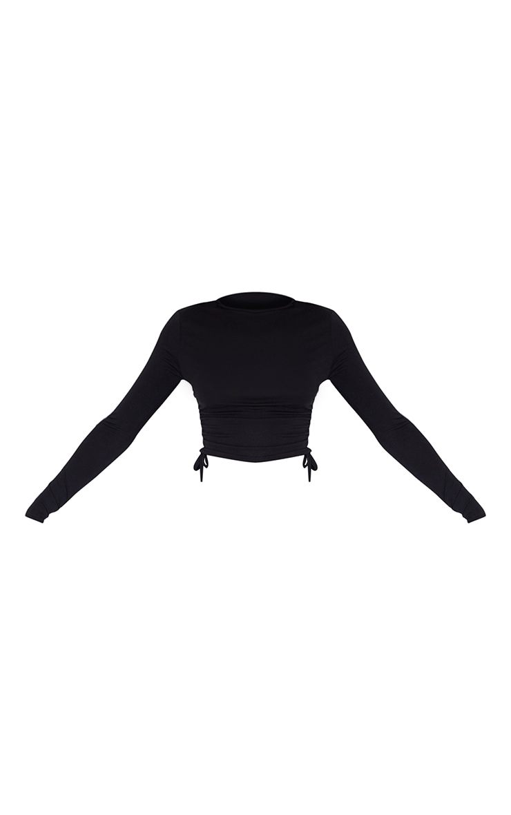 Black Jersey Ruched Side Long Sleeve Crop Top image 5