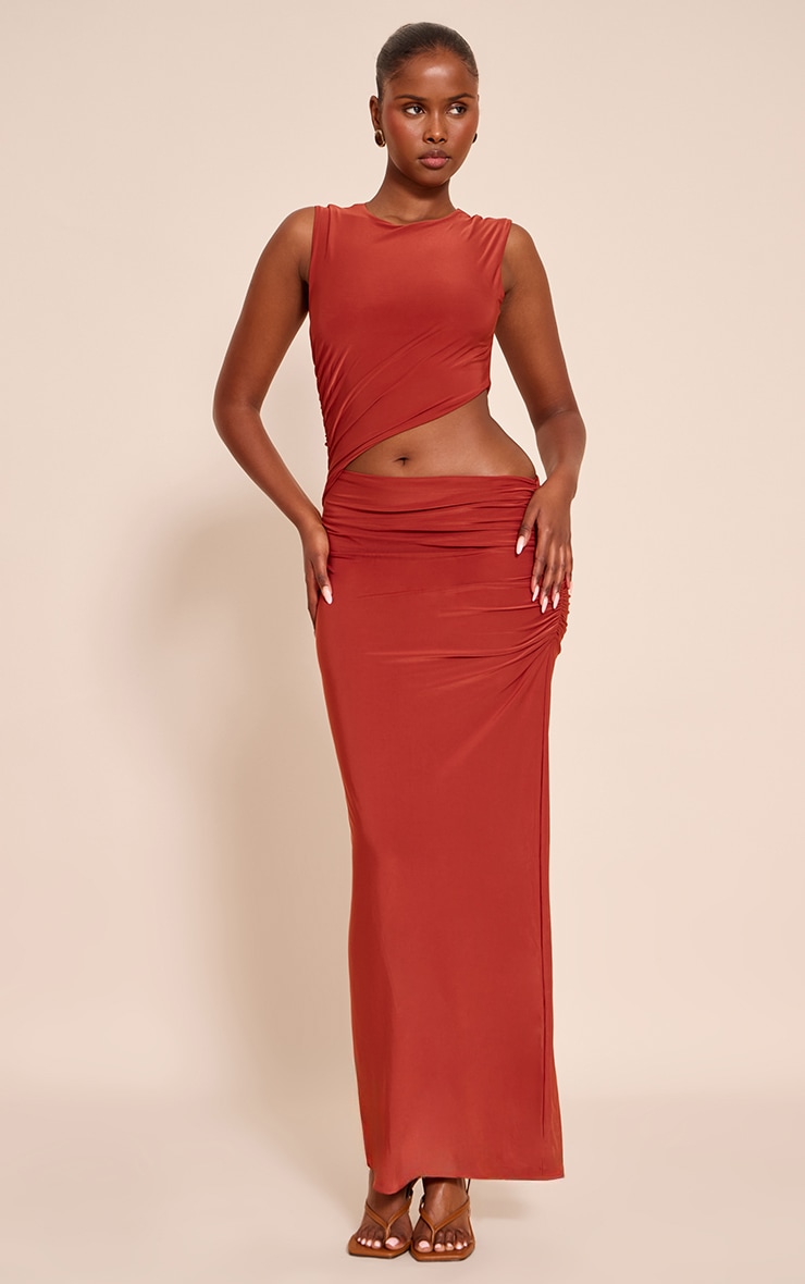 Orange Double Layer Slinky Cut Out Maxi Dress image 3