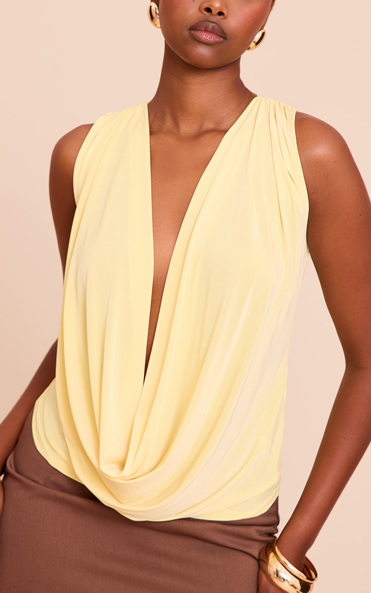 Lemon Double Layer Slinky Extreme Cowl Neck Top image 4