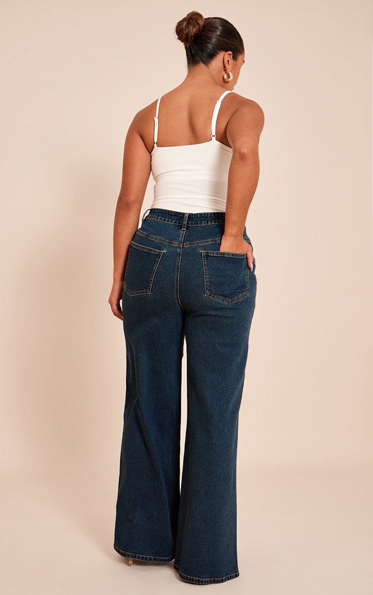 Shape Indigo Seam Detail Dipped V Waist Wide Leg Denim Jeans image 3