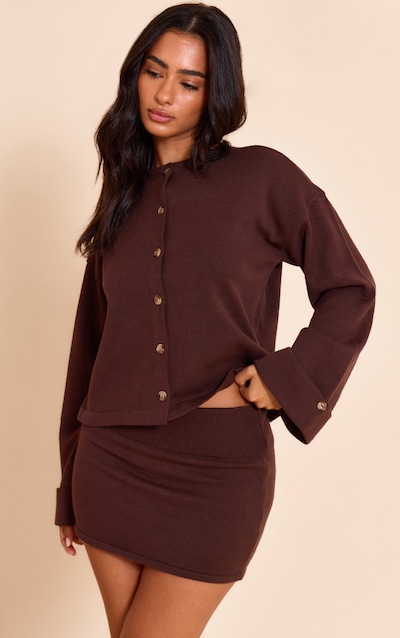 Petite Chocolate Knit Turn Up Hem Cardigan