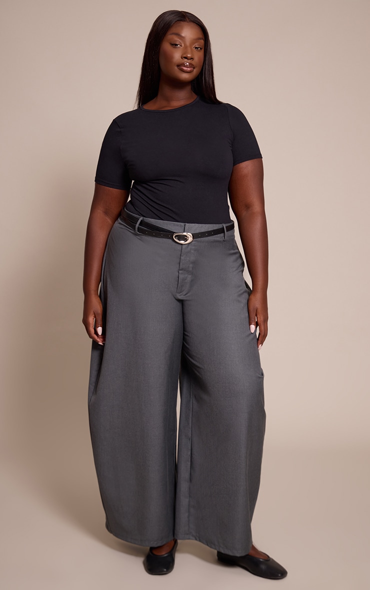 Plus Charcoal Belted Wide Leg Pants image 1