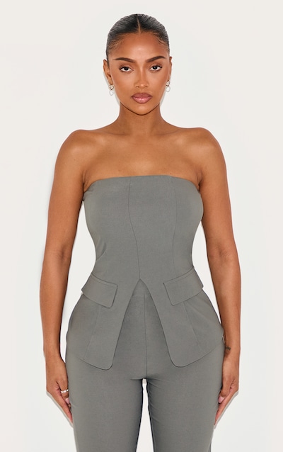 Shape Top bustier tissé strecth gris anthracite à fente devant