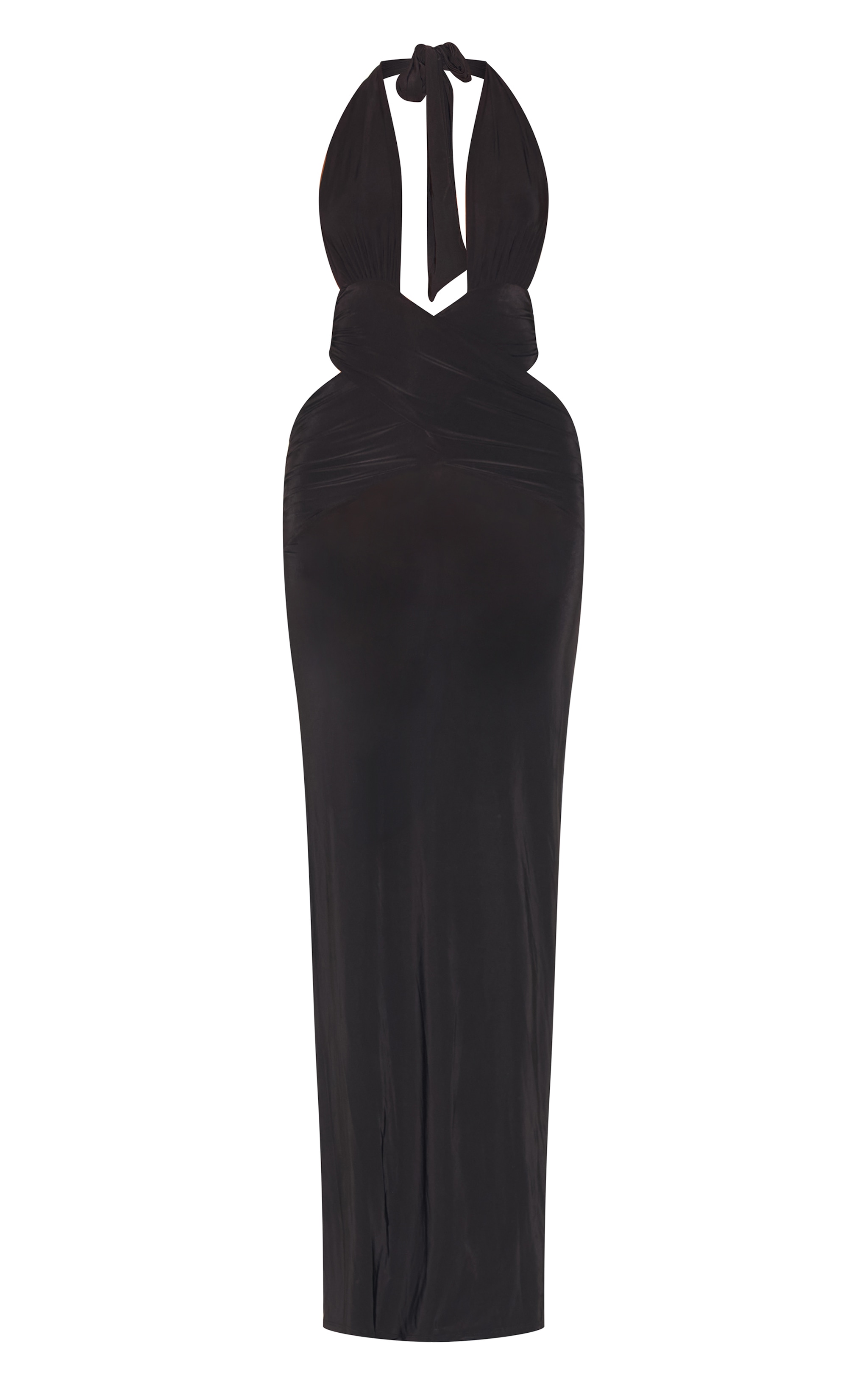 Robe longue moulante noire à décolleté très plongeant image 5
