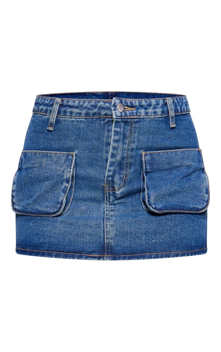 Indigo Vintage Wash Cargo Pocket Front Denim Mini Skirt image 6