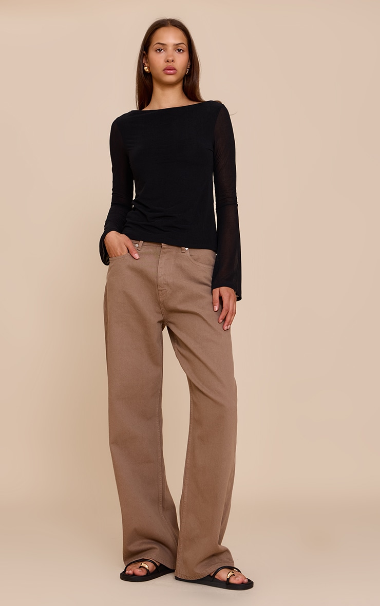 Black Stretch Chiffon Loose Fit Flared Long Sleeve Top image 3