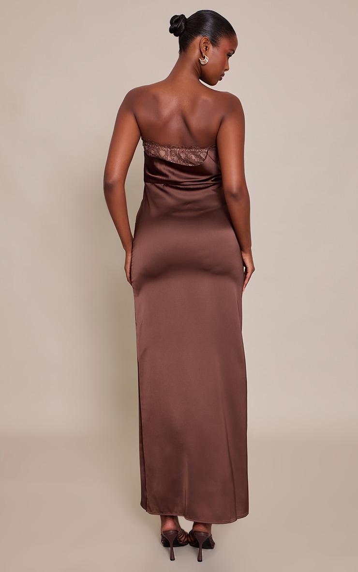 Chocolate Satin Lace Detail Maxi Dress image 2