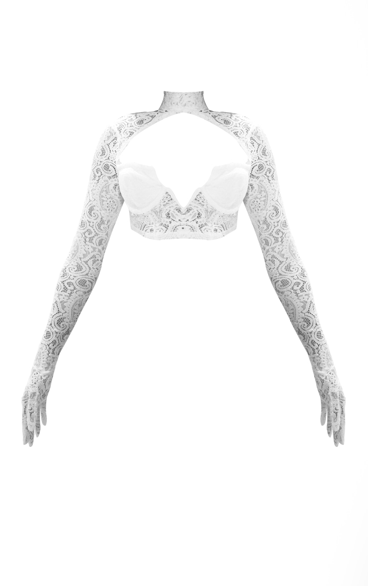 Cream Lace Glove Detail Cut Out Crop Top image 1