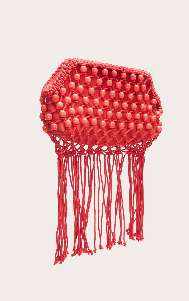 Bright Red Beaded Weave Clutch Bag image 2