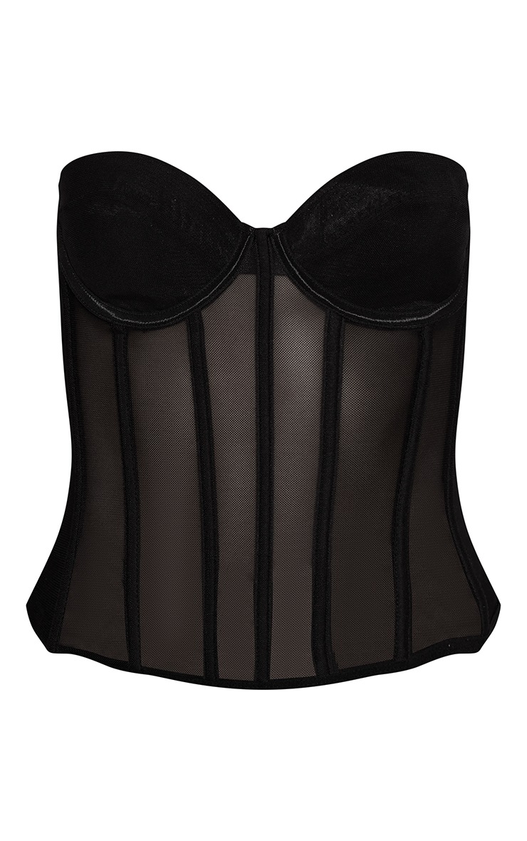 Black Mesh Structured Lace Up Corset image 5