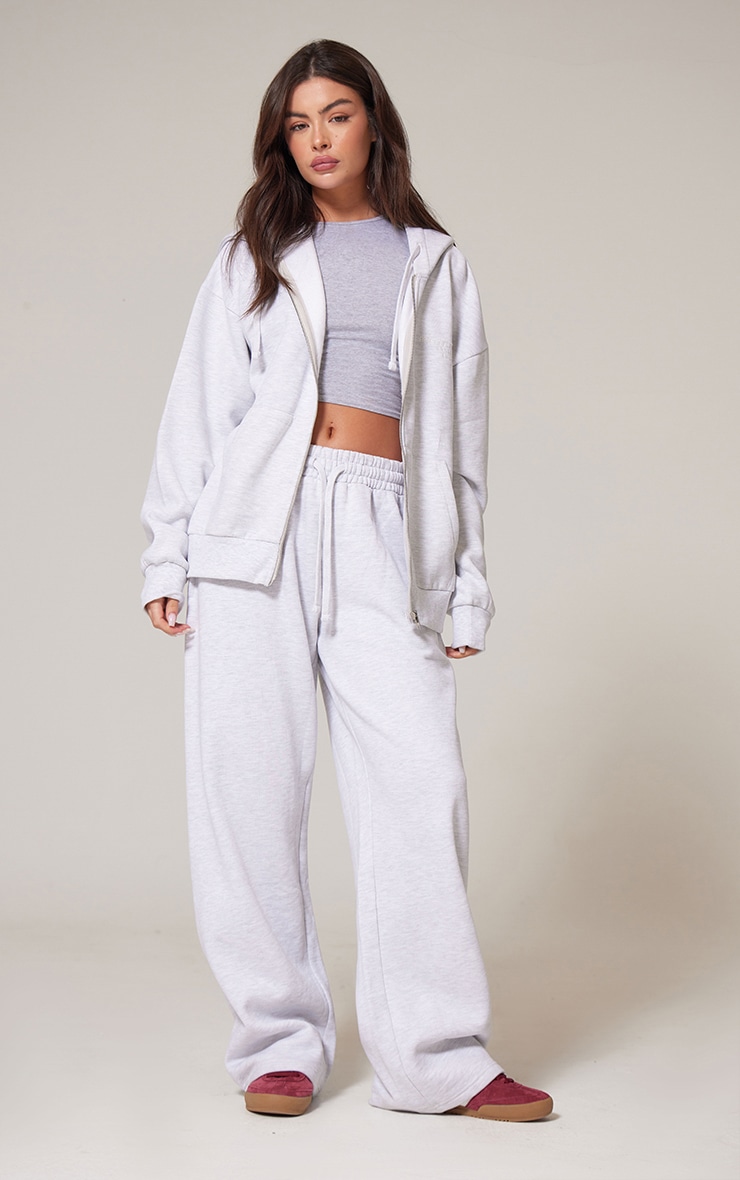 PLT Ash Grey Embroidered Front Oversized Hoodie | Athleisure