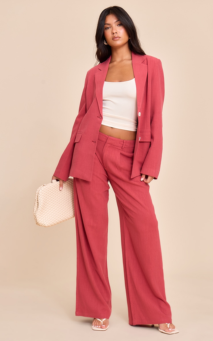 Dark Red Tailored Linen Wide Leg Pants image 1